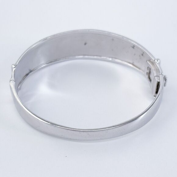 Vintage Sterling Silver 925 Black Enamel Hinged Bangle Bracelet 6.5" - Picture 6 of 9